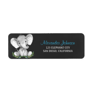 Chalkboard Watercolor Elephant Boy Label