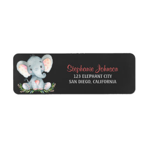 Chalkboard Watercolor Elephant Girl Label