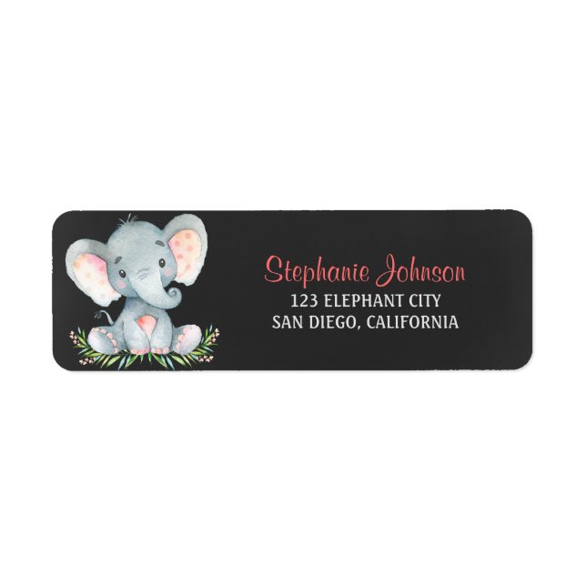 Chalkboard Watercolor Elephant Girl Label (Front)
