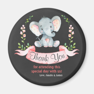Chalkboard Watercolor Elephant Girl Thank You Magnet