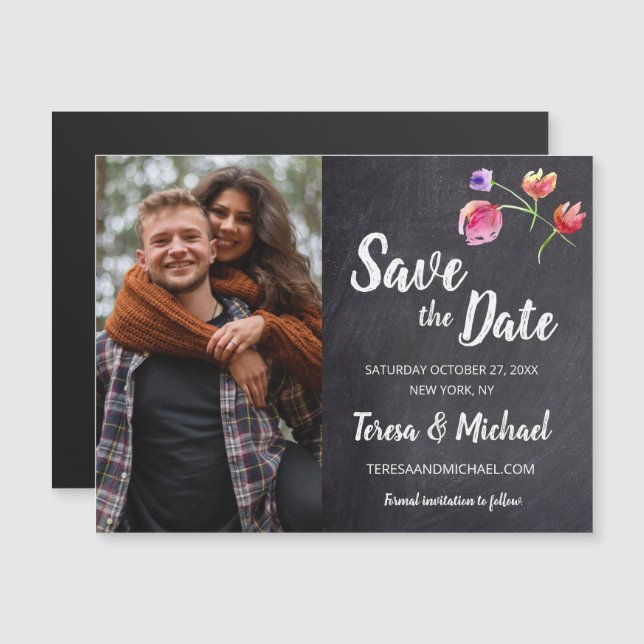Chalkboard watercolor Engagement Photo Wedding Magnetic Invitation (Front/Back)