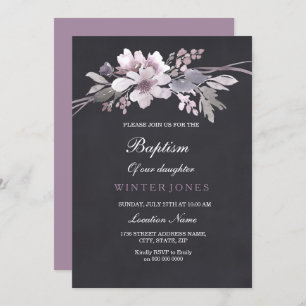 Chalkboard Watercolor Floral Baptism Invitation