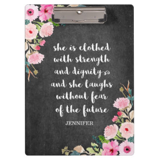 Chalkboard Watercolor Floral Christian Bible Verse Clipboard
