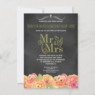 Chalkboard Watercolor Floral Wedding Invitation