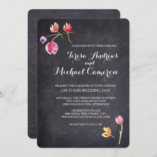 Chalkboard Watercolor Floral Wedding Invitations