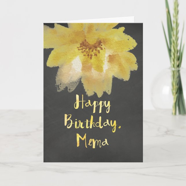 Chalkboard Watercolor Flower Mema Birthday Card (Front)
