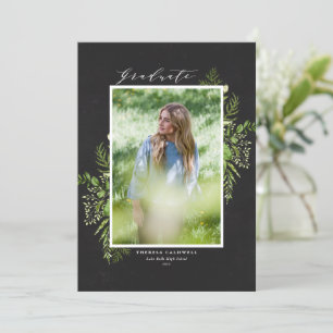 Chalkboard Watercolor Foliage Photo Graduation Announcement