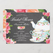 Chalkboard Watercolor Foral Tea Bridal Shower Invitation at Zazzle