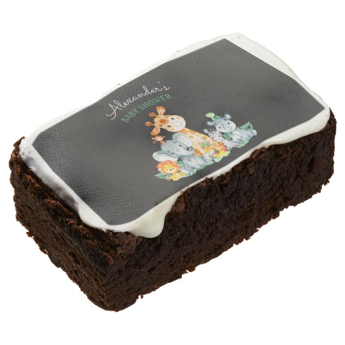 Chalkboard Watercolor Jungle Animal Baby Shower Brownie