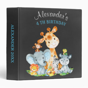 Chalkboard Watercolor Jungle Animals Birthday 3 Ring Binder
