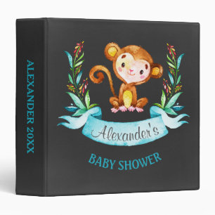 Chalkboard Watercolor Monkey Boy Baby Shower Binder