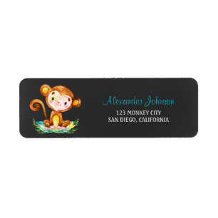 Chalkboard Watercolor Monkey Boy Label
