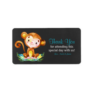 Chalkboard Watercolor Monkey Boy Thank You Label