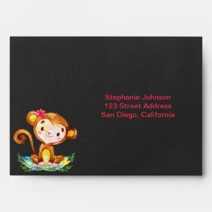 Chalkboard Watercolor Monkey Girl Envelope