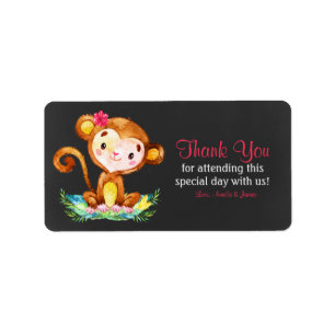Chalkboard Watercolor Monkey Girl Thank You Label