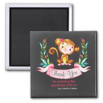 Chalkboard Watercolor Monkey Girl Thank You Magnet by SpecialOccasionCards at Zazzle