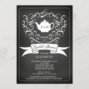 Chalkboard Watercolor Tea Bridal Shower Invitation