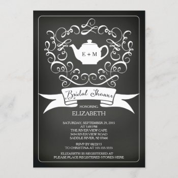 Chalkboard Watercolor Tea Bridal Shower Invitation by invitationstop at Zazzle