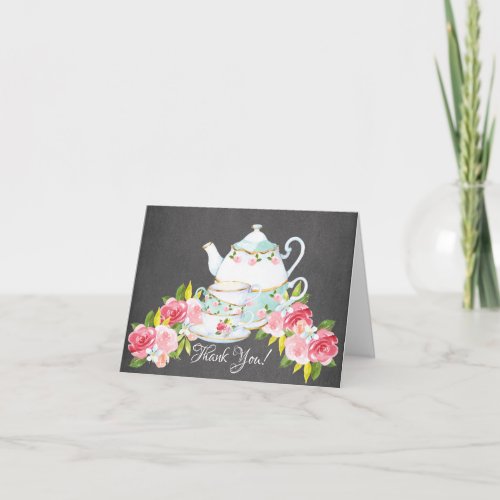 Chalkboard Watercolor Tea Party Shower Thank You