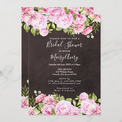 Chalkboard Watercolour Floral Bridal Shower Invitation