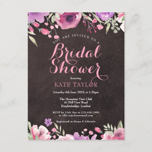 Chalkboard Watercolour Floral Bridal Shower Invite