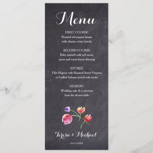 Chalkboard Watercolour Flower Menu card