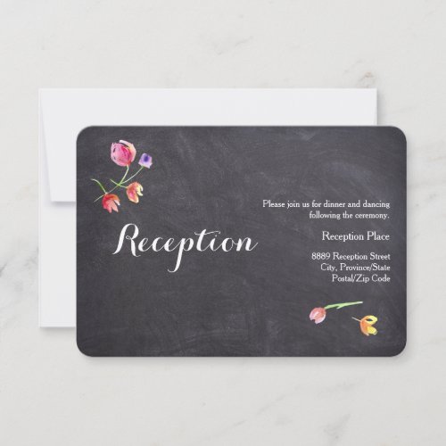 Chalkboard Watercolour Flower Reception Cards