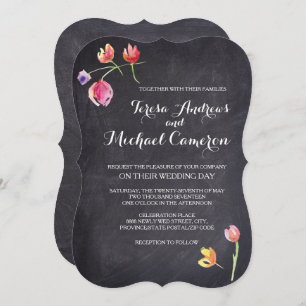 Chalkboard Watercolour Flower Wedding Invitations