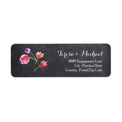 Chalkboard Watercolour Flower Wedding Return label