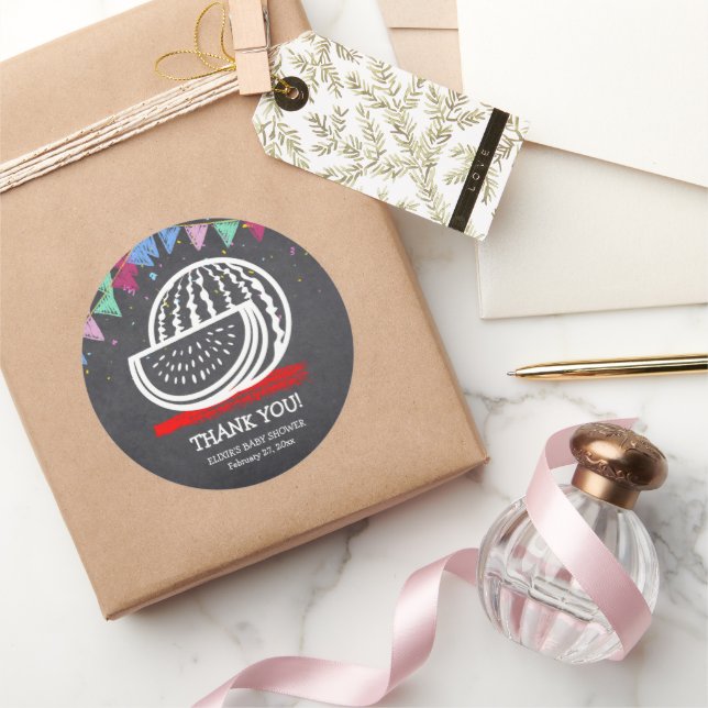 Chalkboard Watermelon Drawing Baby Shower Classic Round Sticker (Gifting)