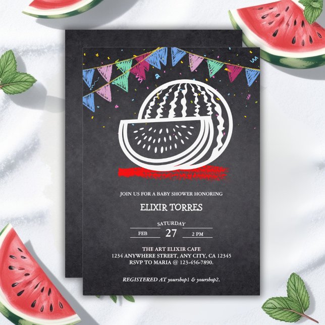 Chalkboard Watermelon Drawing Baby Shower Invitation (Creator Uploaded)