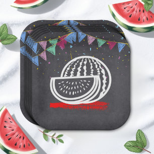Chalkboard Watermelon Drawing Baby Shower Paper Plates