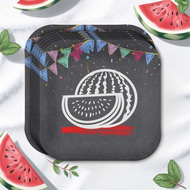 Chalkboard Watermelon Drawing Baby Shower Paper Plates (Creator Uploaded)