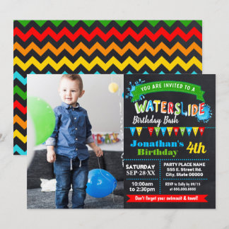 Chalkboard Waterslide summer birthday bash photo Invitation