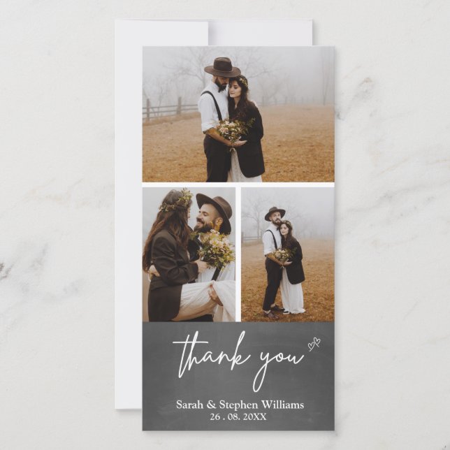 Chalkboard Wedding 3 Photo Thank You Photo-card Card (Front)