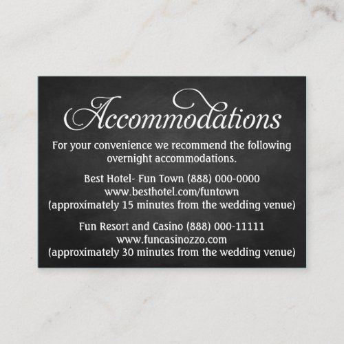 Chalkboard Wedding Accommodation - Reception Cards Business Cards