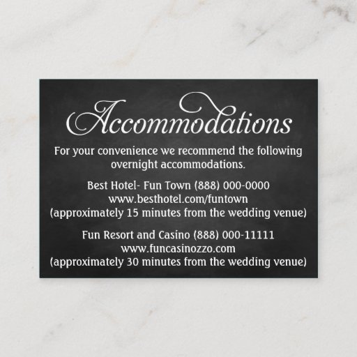 Customizable Chalkboard Wedding Accommodation - Reception Cards Business Cards