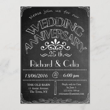 Chalkboard Wedding Anniversary Invitation 25th by Fanattic at Zazzle