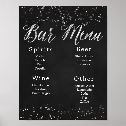 Chalkboard Wedding Bar Menu Poster