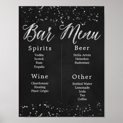 Chalkboard Wedding Bar Menu Poster | Zazzle