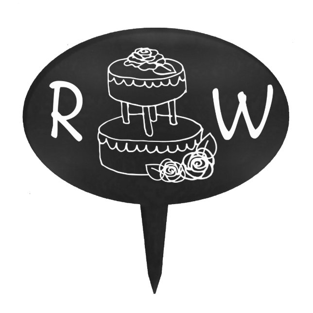 Chalkboard Wedding Cake Monogrammed Cake Pick (Front)