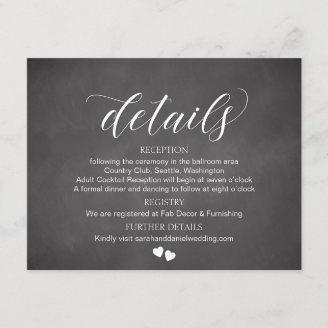 Chalkboard Wedding Details Card Enclosure Card (Front)