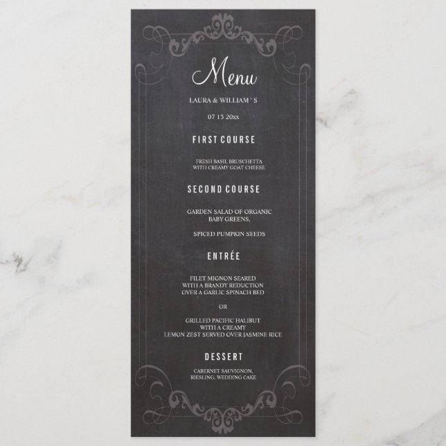 Chalkboard Wedding Dinner Menu Cards (Front)