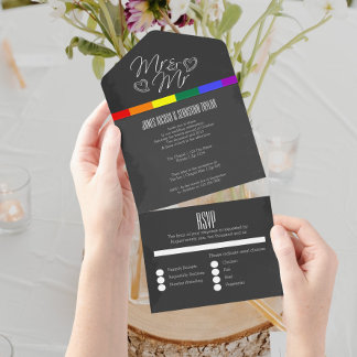 Chalkboard wedding doodle hearts Mr and Mr All In One Invitation
