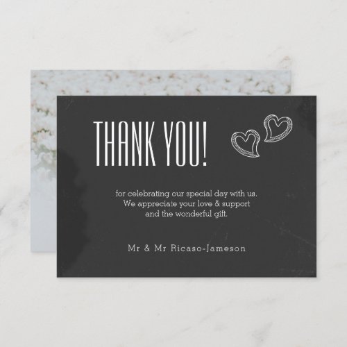 Chalkboard wedding doodle hearts thank you card