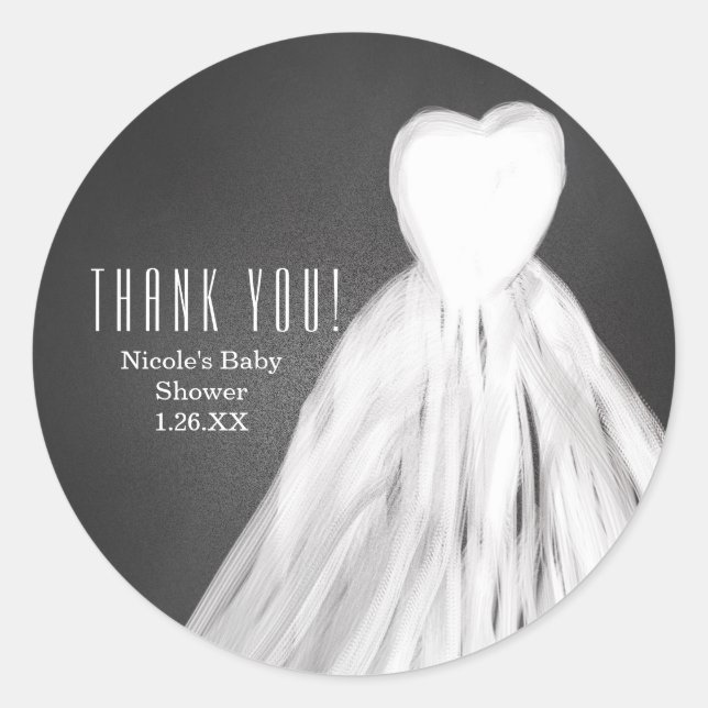 Chalkboard Wedding Dress Bridal Shower Favor Classic Round Sticker (Front)