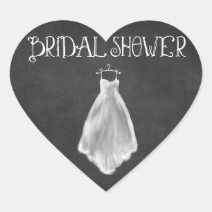 Chalkboard Wedding Dress Bridal Shower Favors Heart Sticker