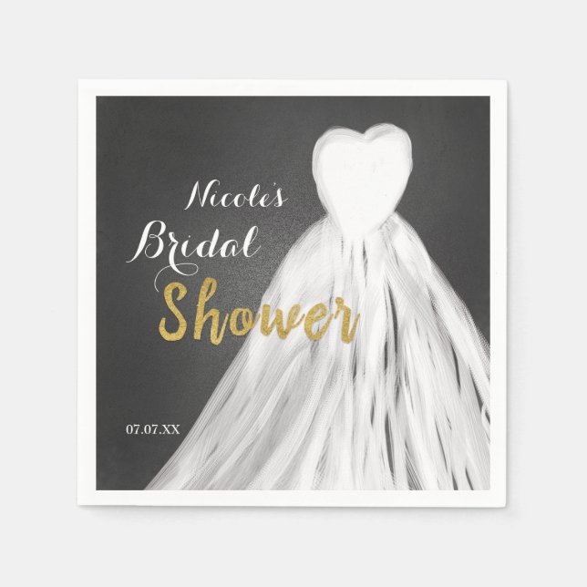Chalkboard Wedding Dress Bridal Shower Paper Napkins (Front)
