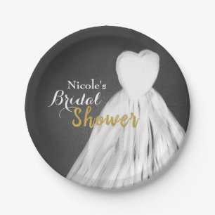 Chalkboard Wedding Dress Bridal Shower Paper Plates