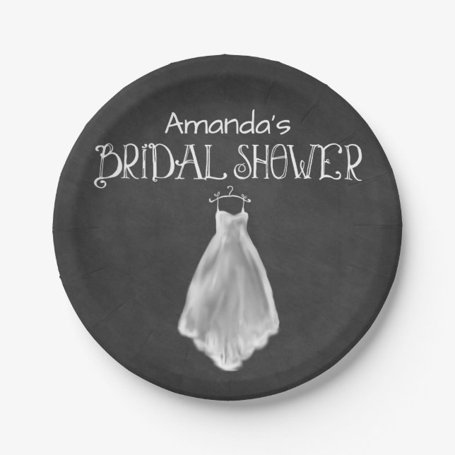 Chalkboard Wedding Dress Bridal Shower Plates (Front)